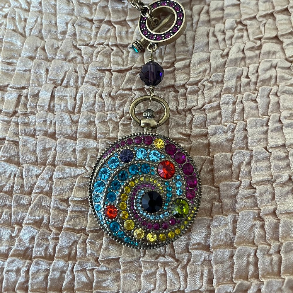 Heidi Daus multi color stone pendant that flips over to a functional timepiece - Picture 4 of 6
